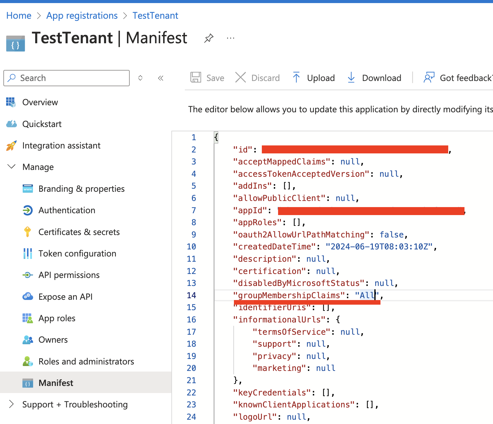 Azure App Manifest